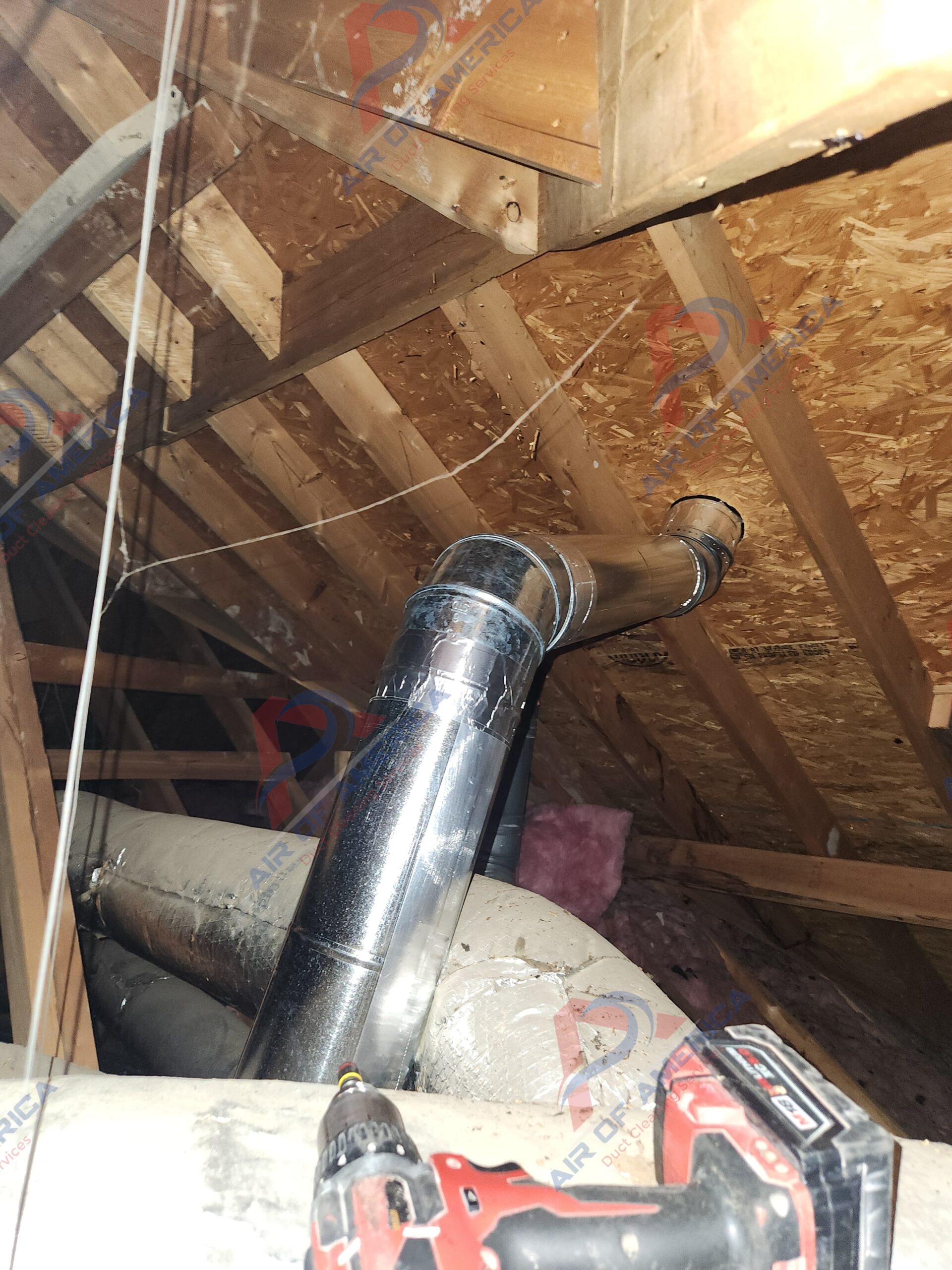 Rigid metal ductwork through attic for kitchen hood vent installation Metro Atlanta
